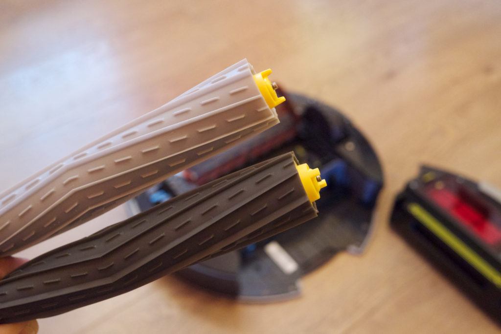 closeup of roomba's rubber rollers