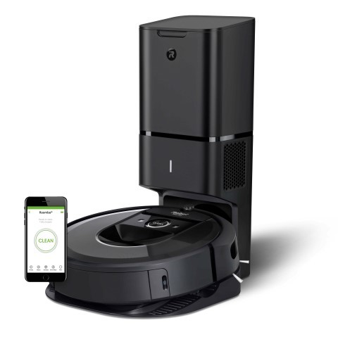 Roomba i7+ docked on its charging and auto-emptying base