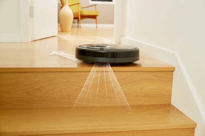 The Roomba 650 comes to a halt and turns around when it detects a ledge as not to fall off.
