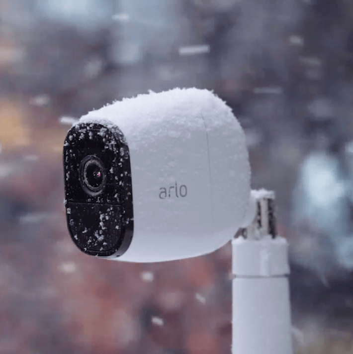Arlo Pro used outdoors during a snowfall.