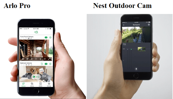 A side by side comparison of Nest's and Arlo Pro's mobile app.