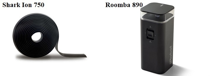 A side to side comparison of Shark Ion 750's BotBoundary Strips and Roomba 890's Virtual Wall Barrier (VWB).