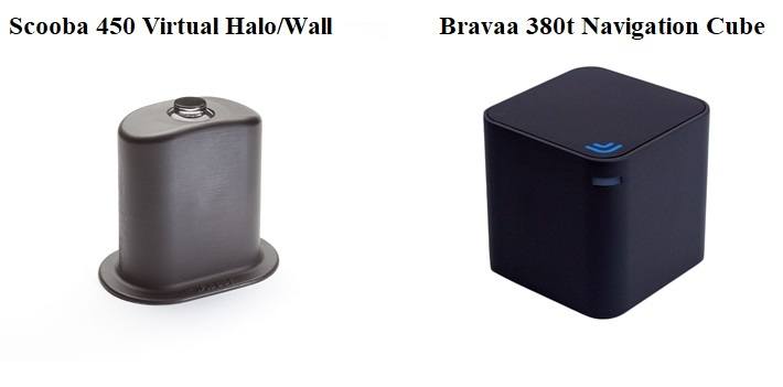 A side-by-side comparison of Scooba's virtual wall and Bravaa's navigation cube.