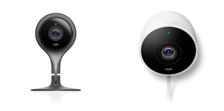 Side by side comparison of Nest Cam Indoor and Nest Cam Outdoor.