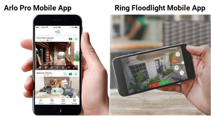 Arlo Pro's mobile app vs Ring Floodlight's mobile app.