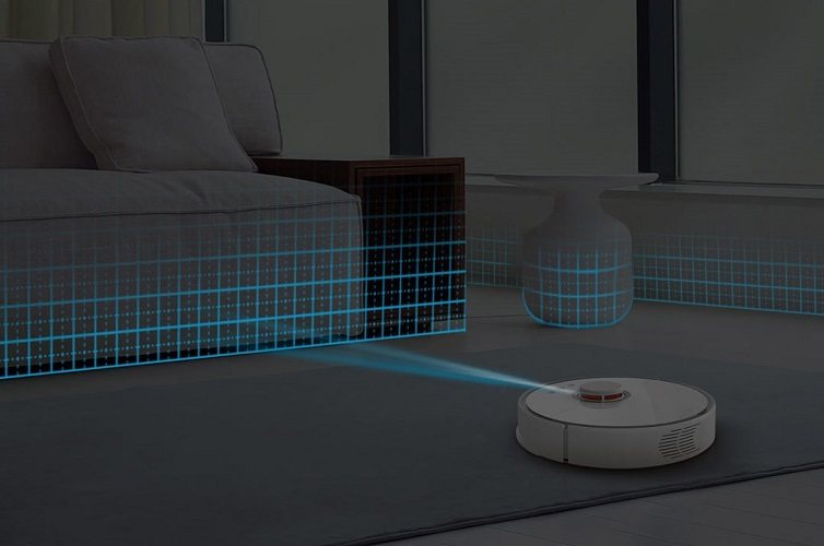 An illustration of Xiaomi Roborock Gen 2's Laser Distance Sensor (LDS) recognizing the couch.