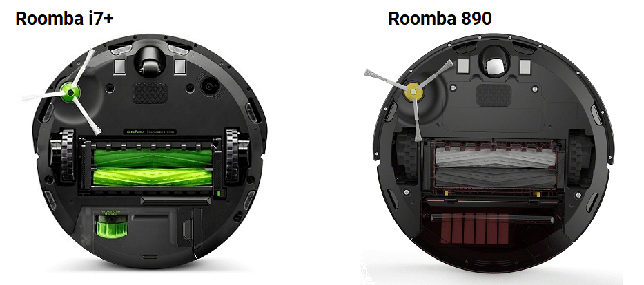 Underside view of Roomba i7+ and Roomba 890.