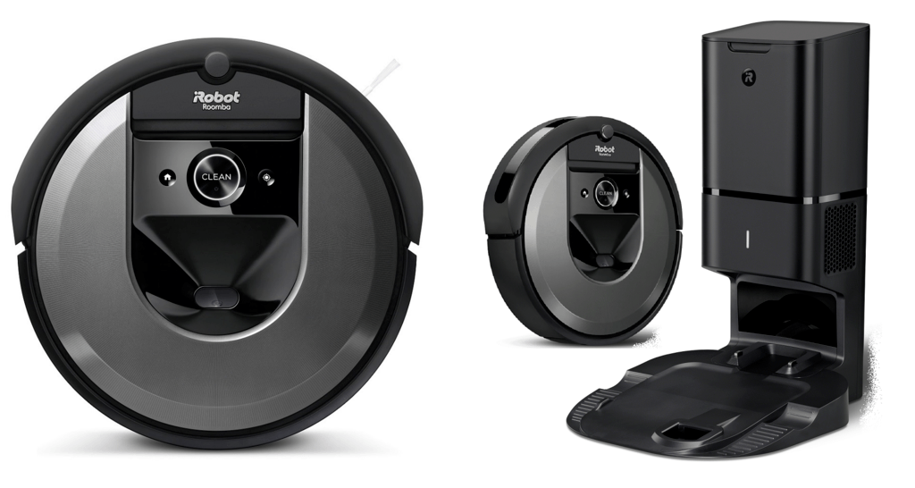 A side-by-side comparison of Roomba i7 and i7+