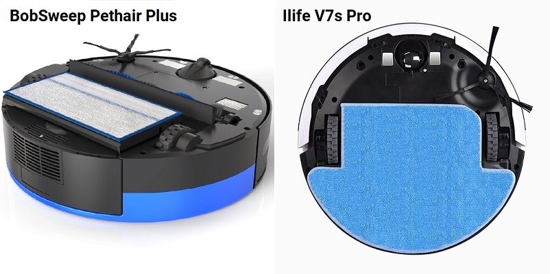 A side-by-side comparison of BobSweep Pethair Plus and Ilife V7s' mopping tech.