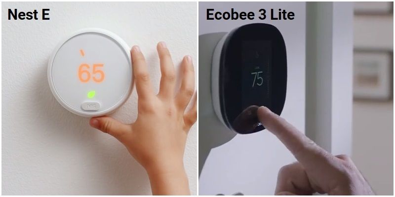 A side-by-side comparison of Nest E and Ecobee 3 Lite's local controls.