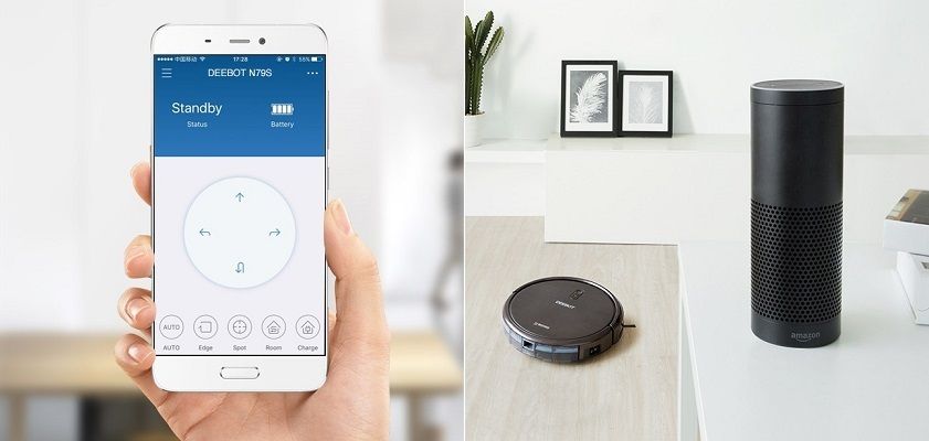 The Deebot N79S's mobile app and compatibility with Amazon Alexa.