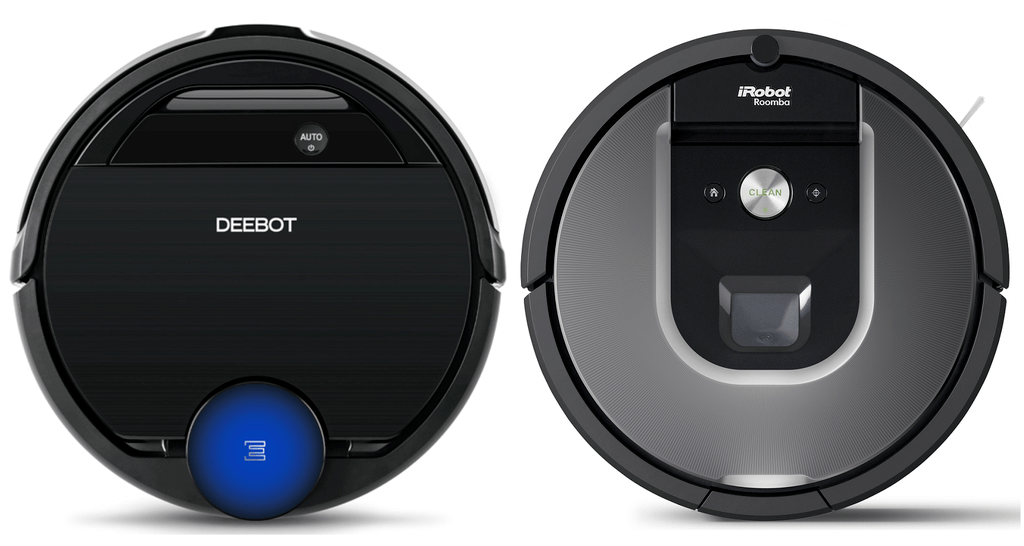 A side-by-side comparison of Ecovacs Deebot 960 vs Roomba 960.
