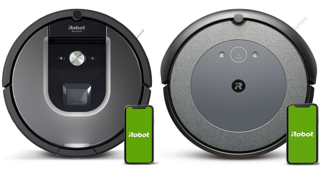 Roomba 960 next to Roomba i3.