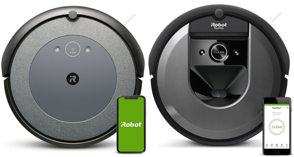 Roomba i3 next to Roomba i7.