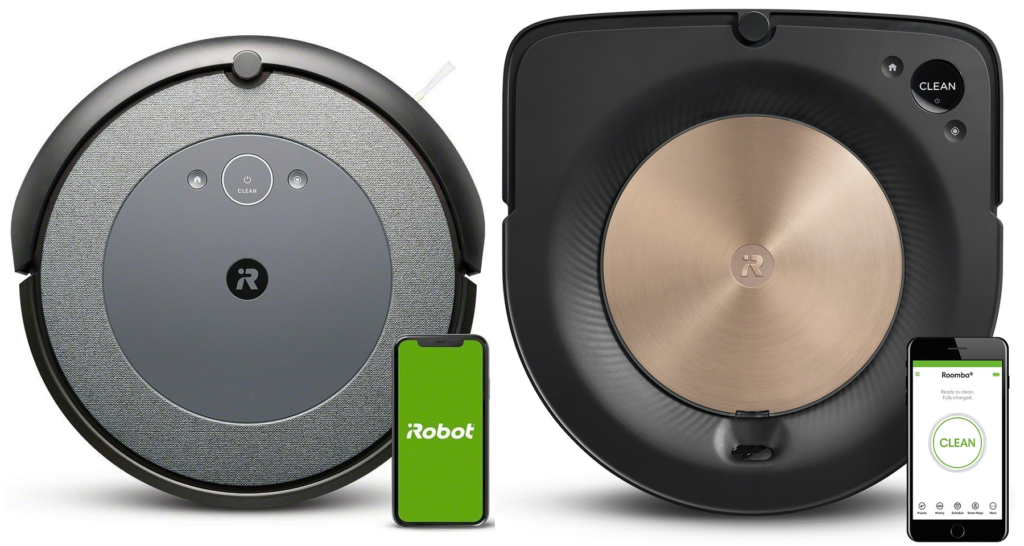 Roomba i3 next to Roomba s9.